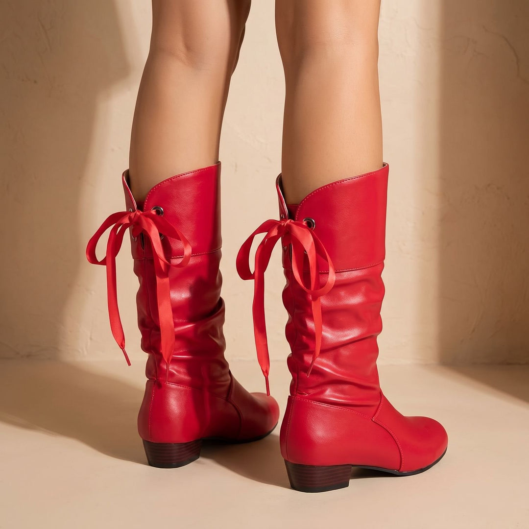 Damen Slouchy Schnürstiefel mit Blockabsatz Wade