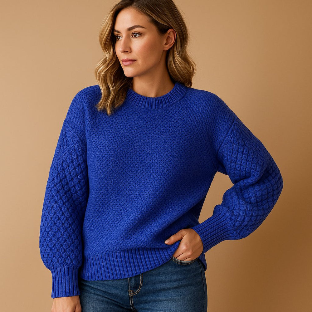 Damen Soft-Knit Zopfmuster Langarm Pullover - Blue