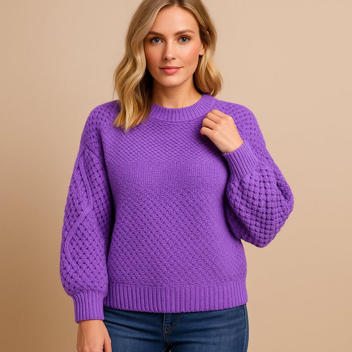 Damen Soft-Knit Zopfmuster Langarm Pullover - Violet