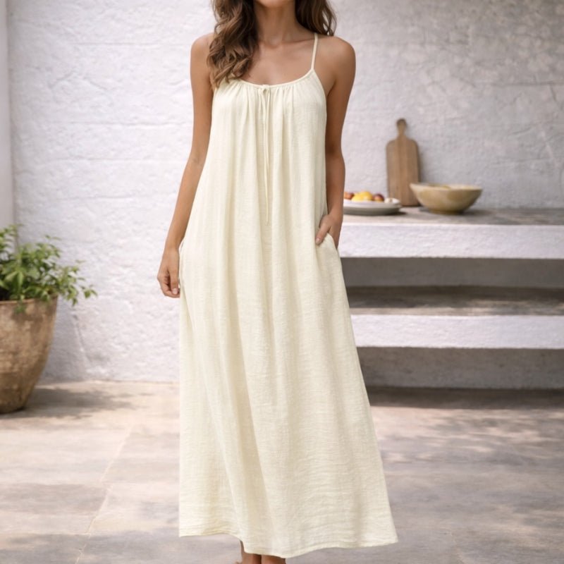 Damen Spaghetti-Träger Maxi-Sommerkleid Weitgeschnitten mit Taschen
