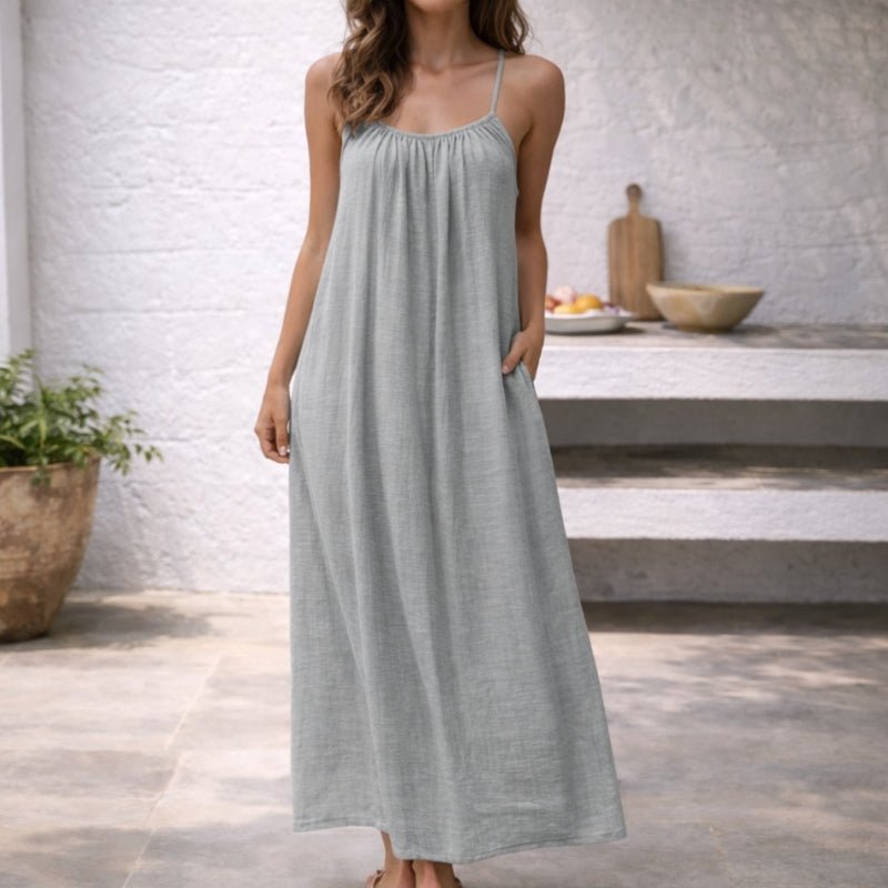 Damen Spaghetti-Träger Maxi-Sommerkleid Weitgeschnitten mit Taschen