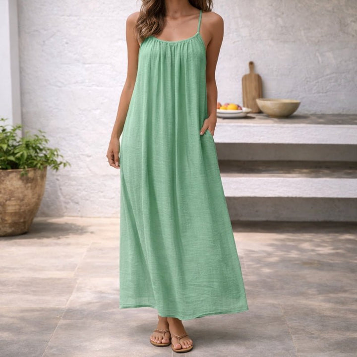 Damen Spaghetti-Träger Maxi-Sommerkleid Weitgeschnitten mit Taschen