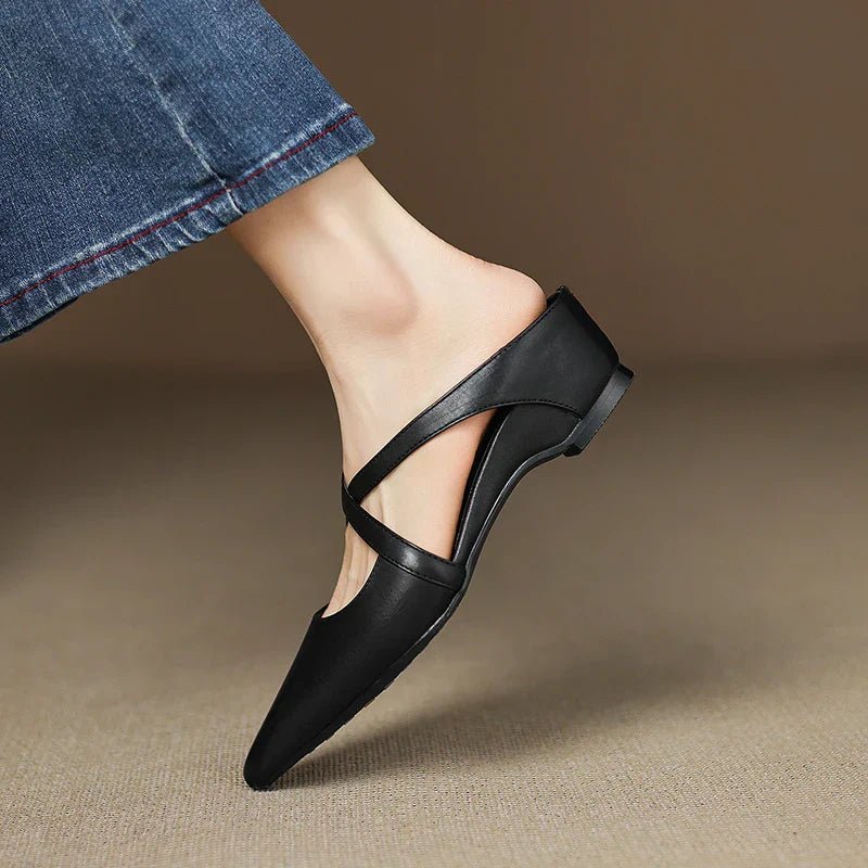Damen Spitze Echtleder Kreuzriemen Mules mit Absatz
