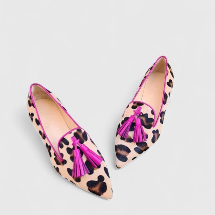 Damen Spitze Leopardenmuster Quasten Loafers Flache Slipper - Pink