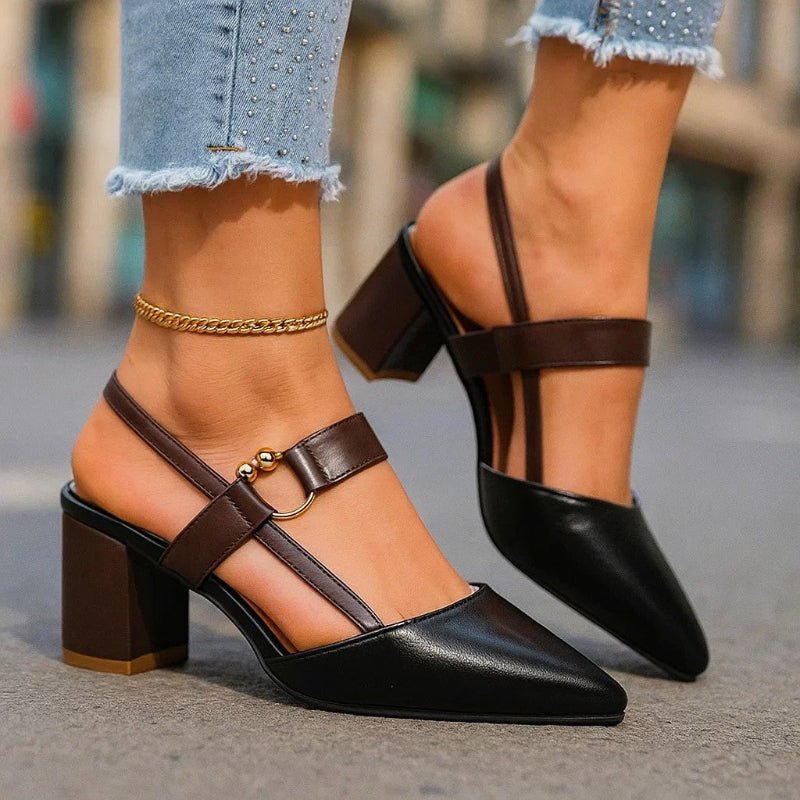 Damen Spitze T-Strap Blockabsatz Pumps - Black