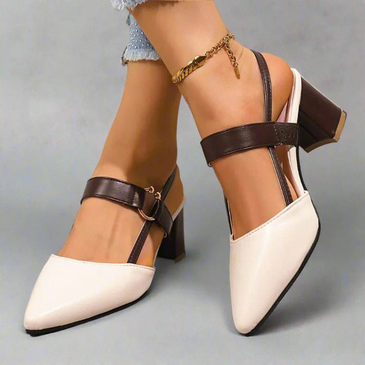 Damen Spitze T-Strap Blockabsatz Pumps