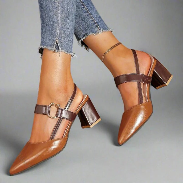 Damen Spitze T-Strap Blockabsatz Pumps