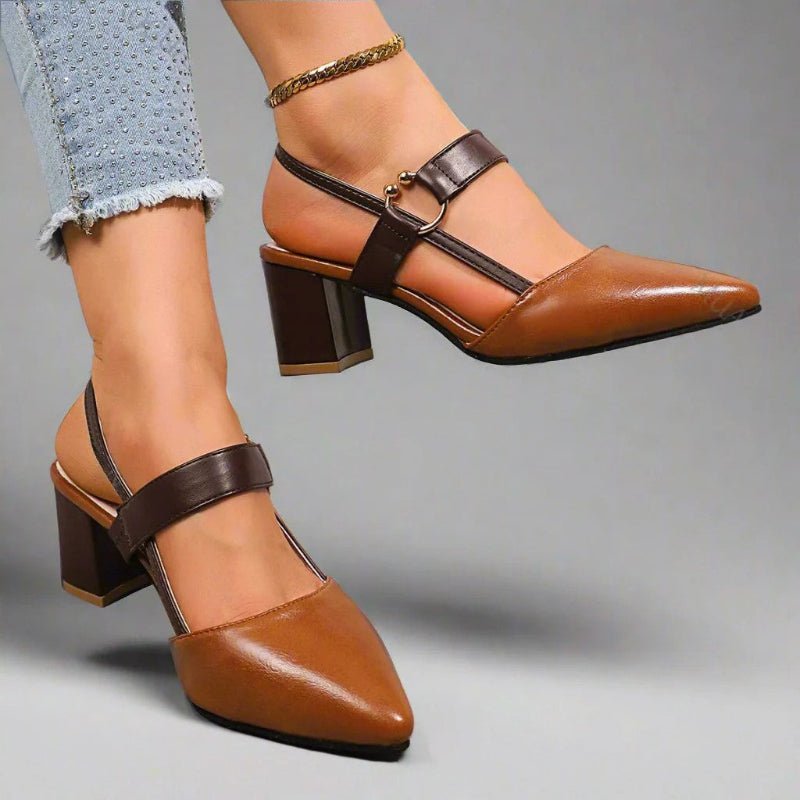 Damen Spitze T-Strap Blockabsatz Pumps