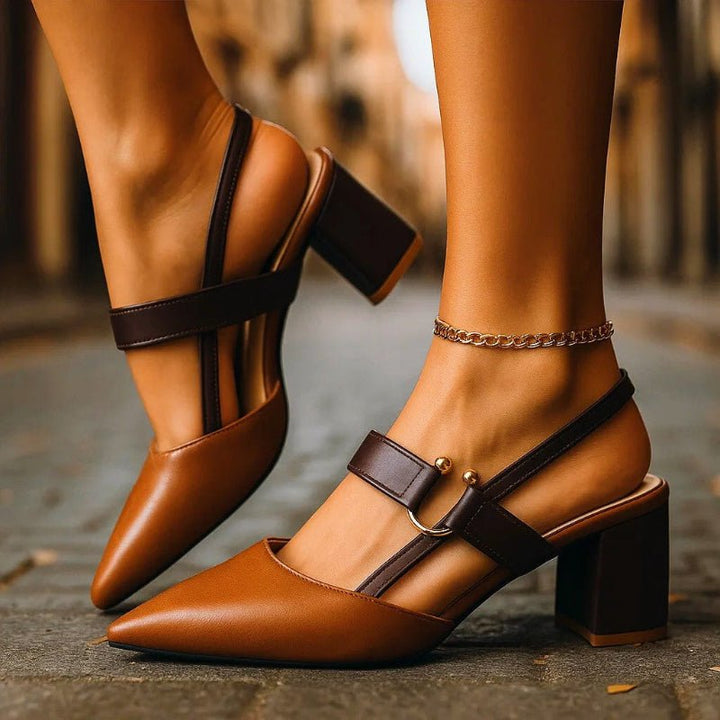 Damen Spitze T-Strap Blockabsatz Pumps
