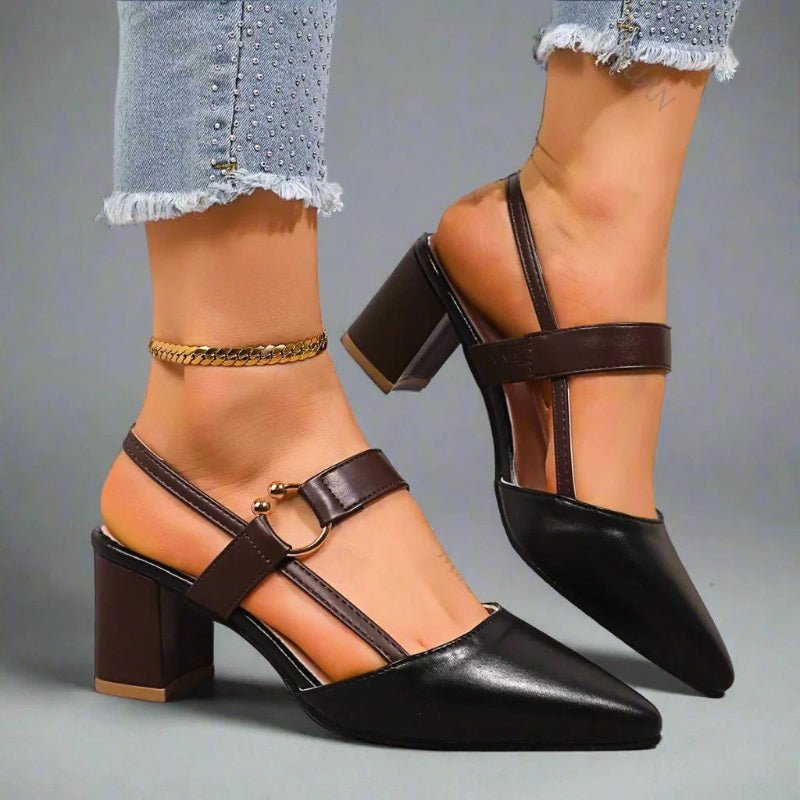 Damen Spitze T-Strap Blockabsatz Pumps