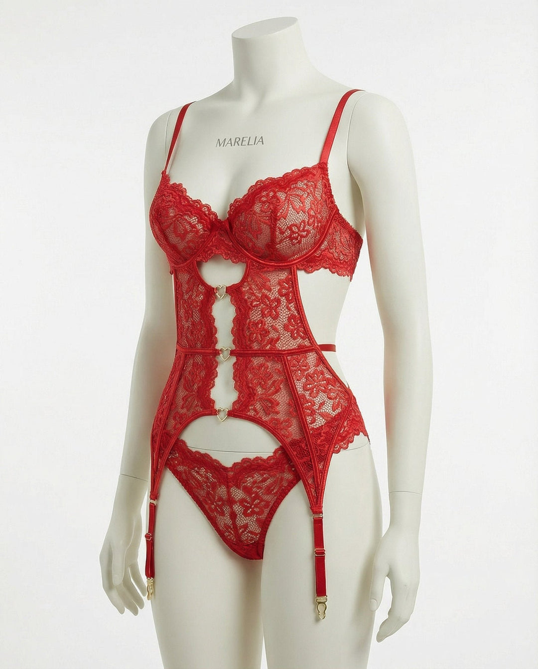 Damen Spitzen-BH Strumpfgürtel Slip Strümpfe Set