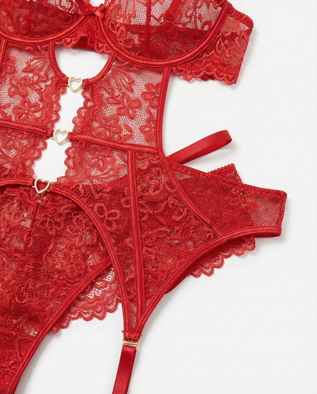 Damen Spitzen-BH Strumpfgürtel Slip Strümpfe Set