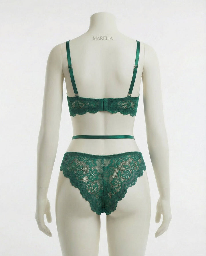 Damen Spitzen-BH Strumpfgürtel Slip Strümpfe Set