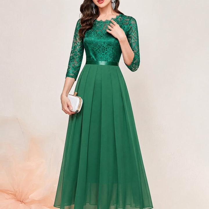 Damen Spitzen Chiffon Abendkleid Elegant Formal Dress Maxi - Grün