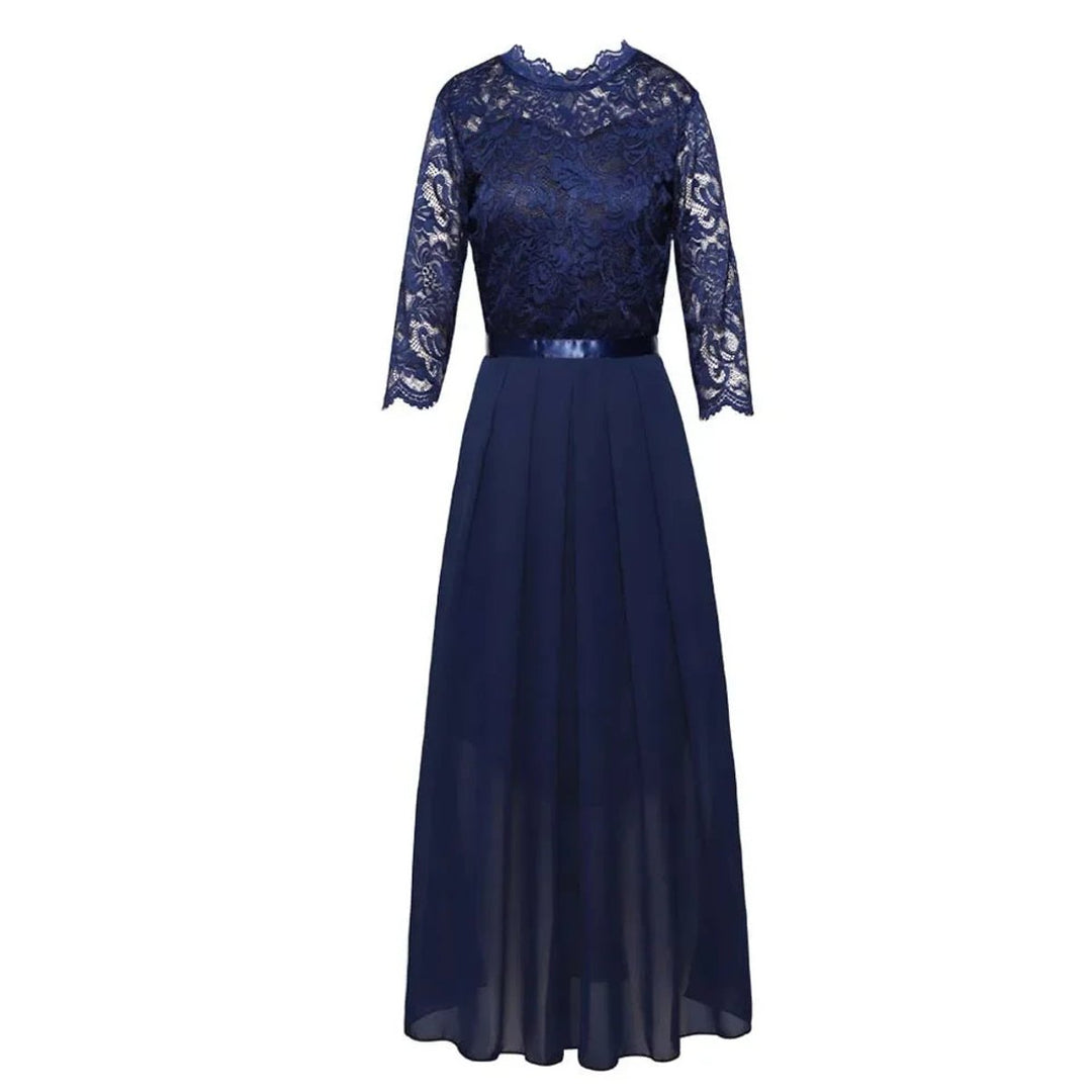 Damen Spitzen Chiffon Abendkleid Elegant Formal Dress Maxi
