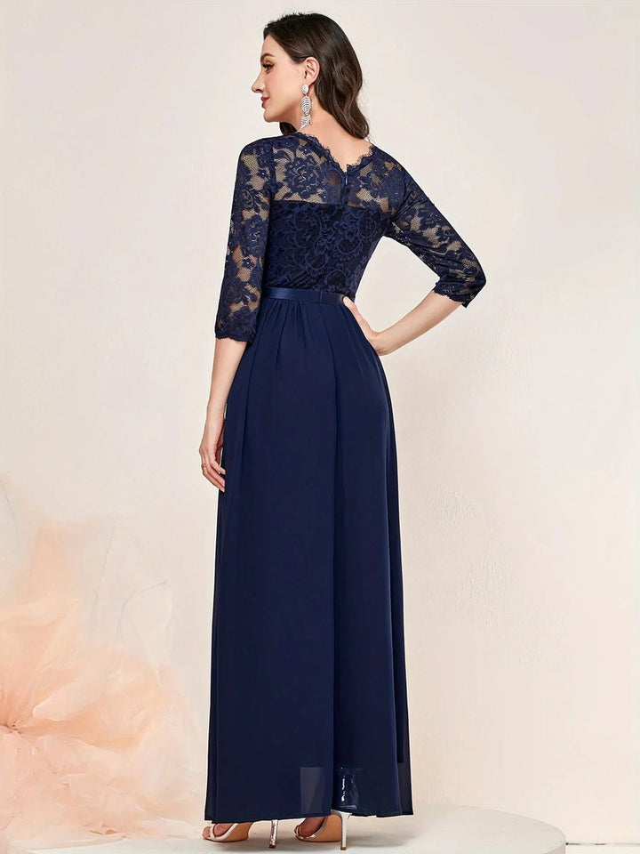 Damen Spitzen Chiffon Abendkleid Elegant Formal Dress Maxi