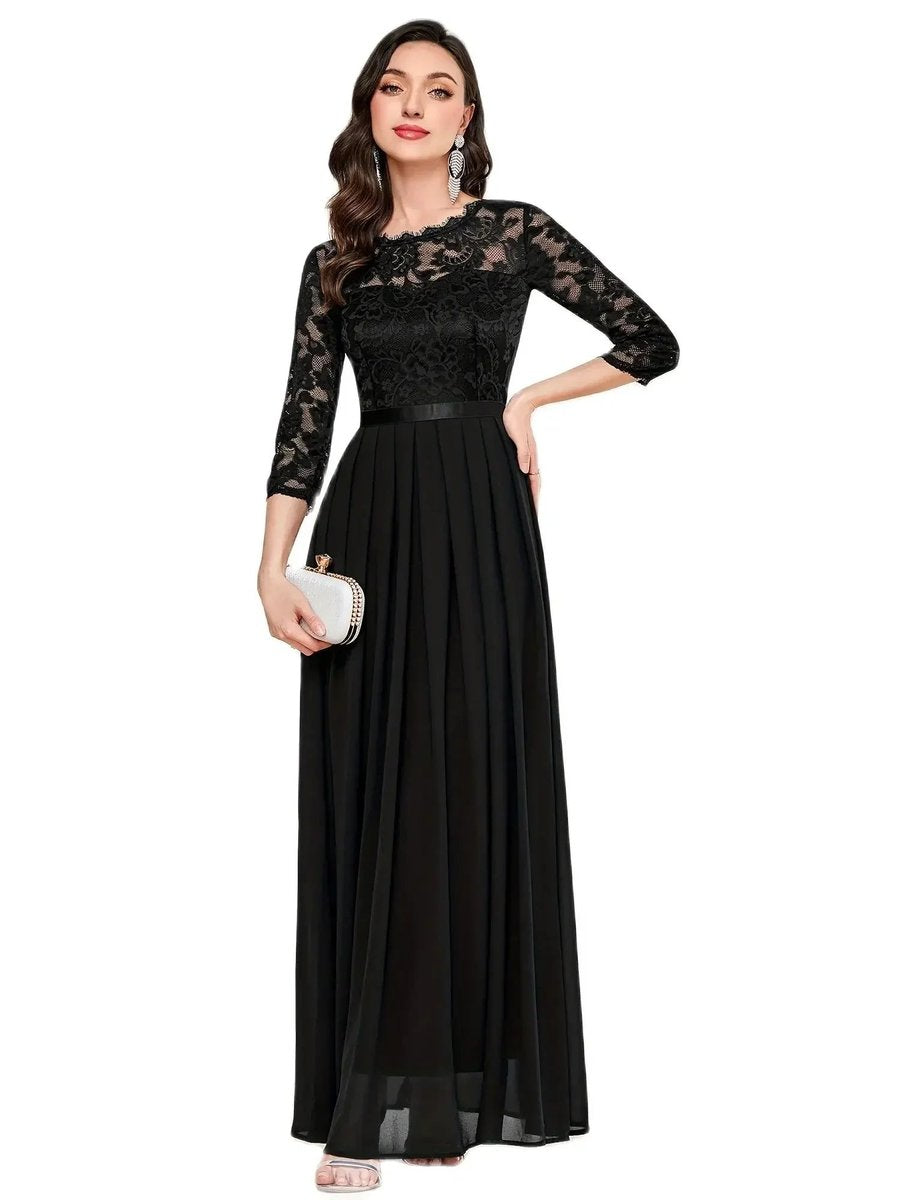 Damen Spitzen Chiffon Abendkleid Elegant Formal Dress Maxi