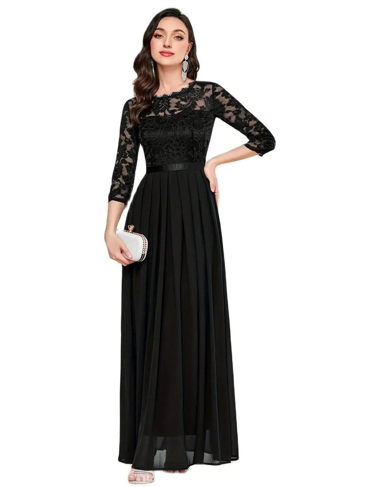 Damen Spitzen Chiffon Abendkleid Elegant Formal Dress Maxi