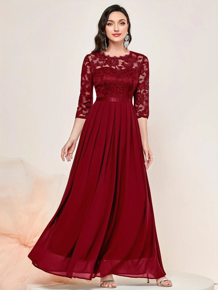 Damen Spitzen Chiffon Abendkleid Elegant Formal Dress Maxi