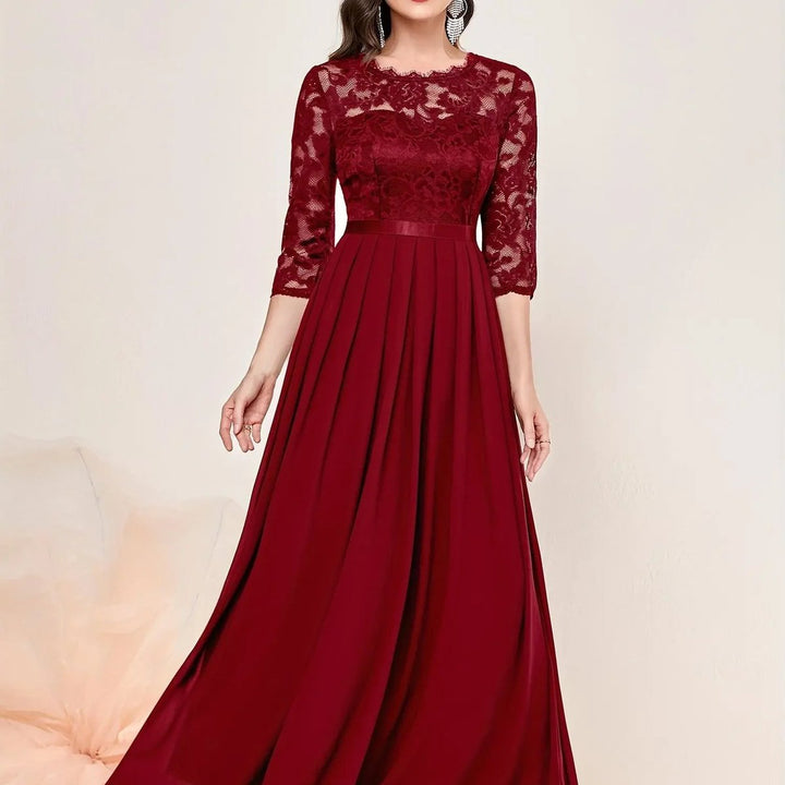 Damen Spitzen Chiffon Abendkleid Elegant Formal Dress Maxi - Rot