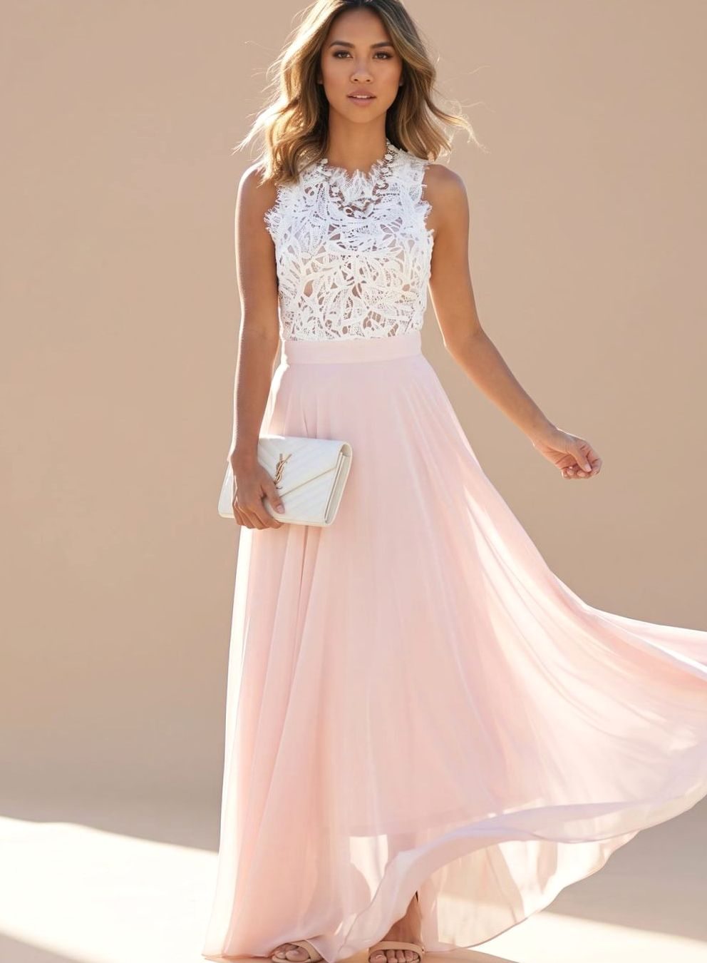 Damen Spitzen Cocktailkleid Chiffon Maxi Abendkleid