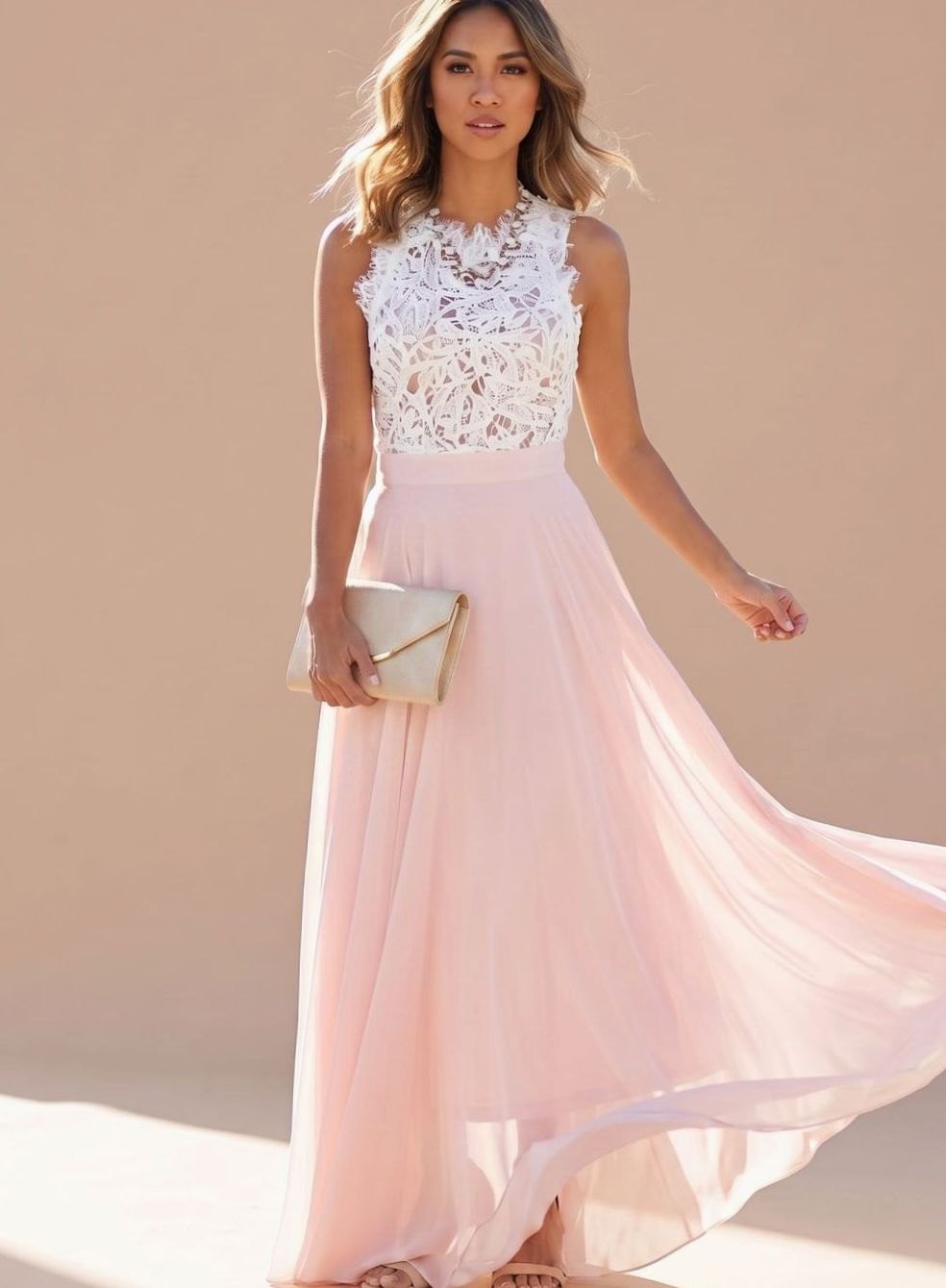Damen Spitzen Cocktailkleid Chiffon Maxi Abendkleid