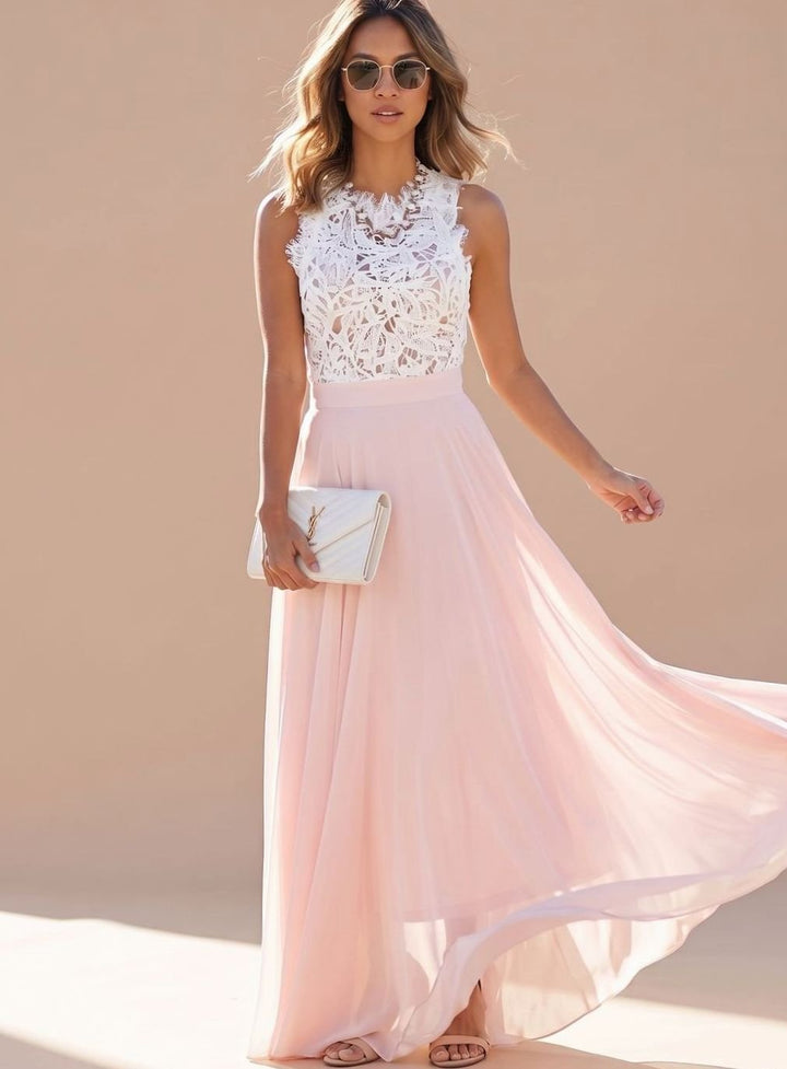 Damen Spitzen Cocktailkleid Chiffon Maxi Abendkleid