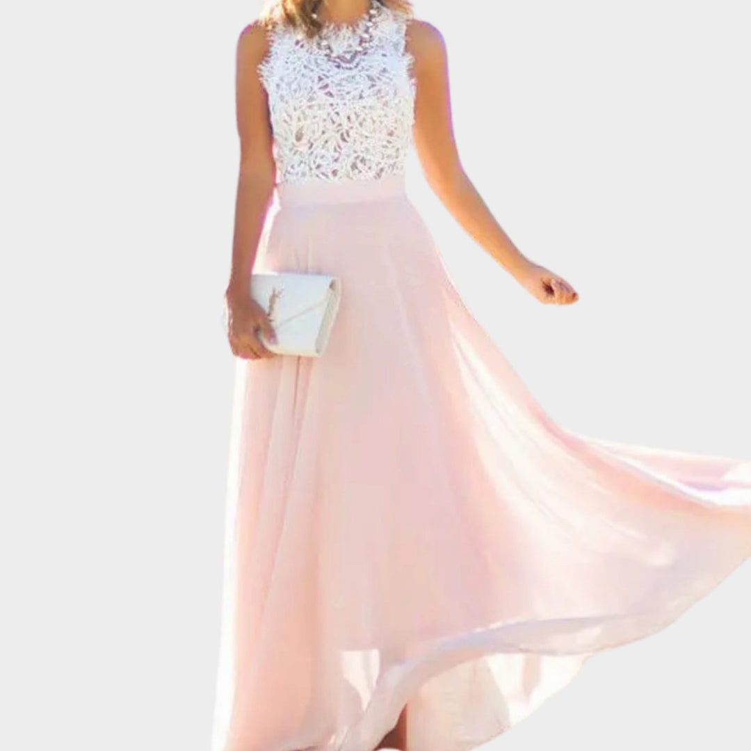 Damen Spitzen Cocktailkleid Chiffon Maxi Abendkleid - Rosa