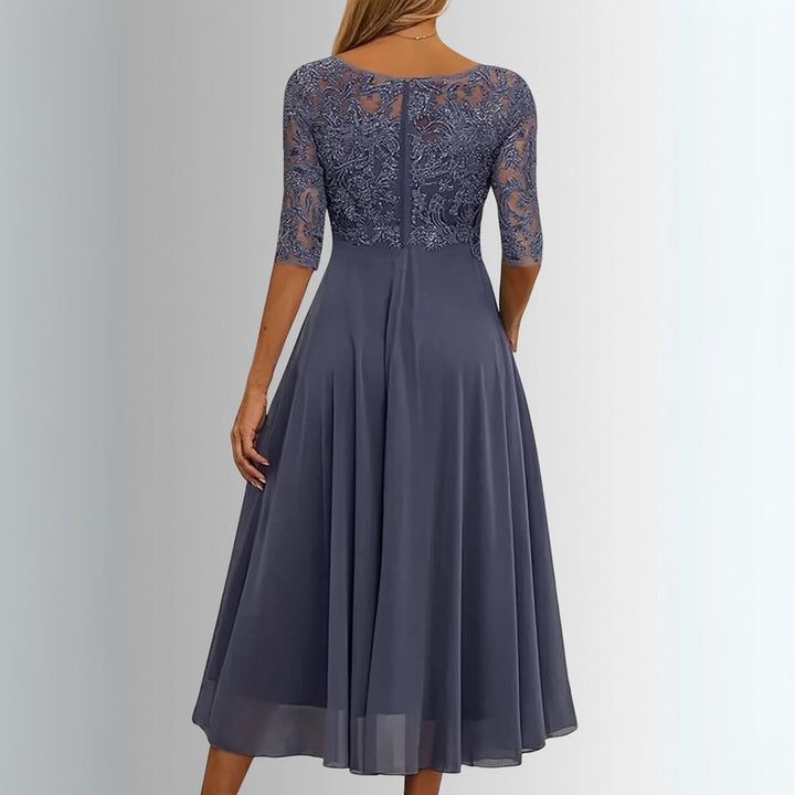 Damen Spitzen Midi Abendkleid Chiffon Formelles Kleid mit Halbarm