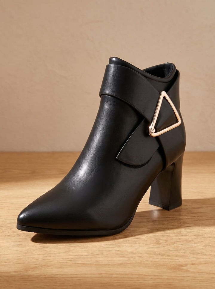 Damen Spitzschuh Ankle Boots mit Blockabsatz und Schnalle - Schwarz
