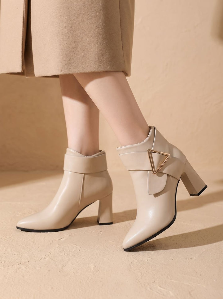 Damen Spitzschuh Ankle Boots mit Blockabsatz und Schnalle