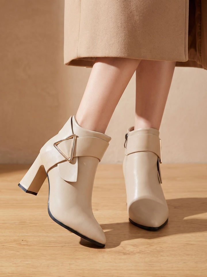 Damen Spitzschuh Ankle Boots mit Blockabsatz und Schnalle