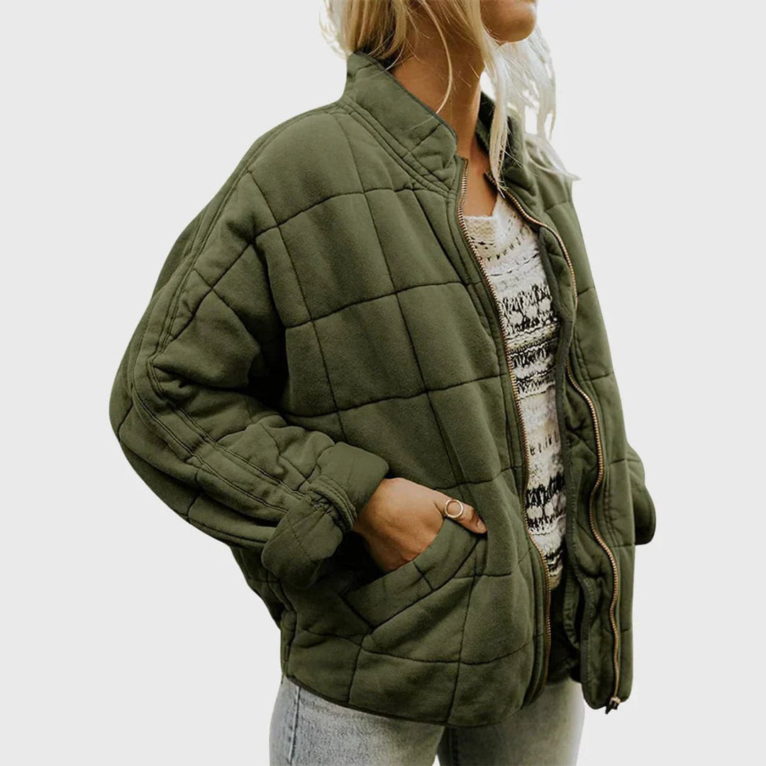 Damen Steppjacke leichte gefütterte Kurzjacke mit Reißverschluss - Grün (Fast Ausverkauft)