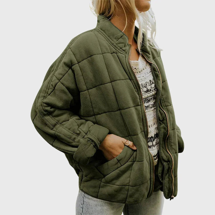 Damen Steppjacke leichte gefütterte Kurzjacke mit Reißverschluss - Grün (Fast Ausverkauft)