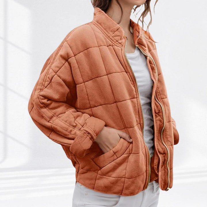 Damen Steppjacke leichte gefütterte Kurzjacke mit Reißverschluss - Pfirsich