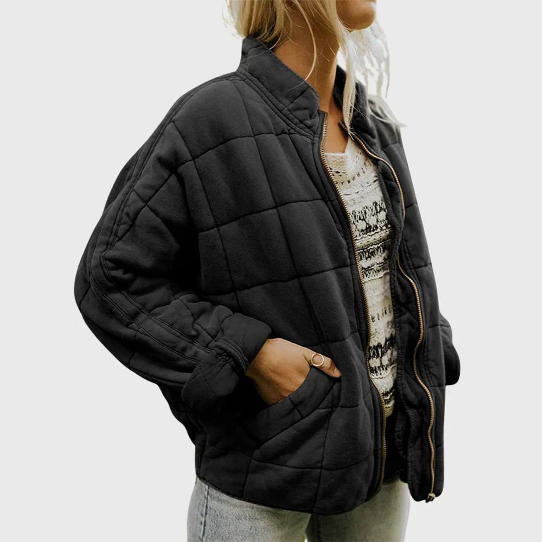 Damen Steppjacke leichte gefütterte Kurzjacke mit Reißverschluss - Schwarz