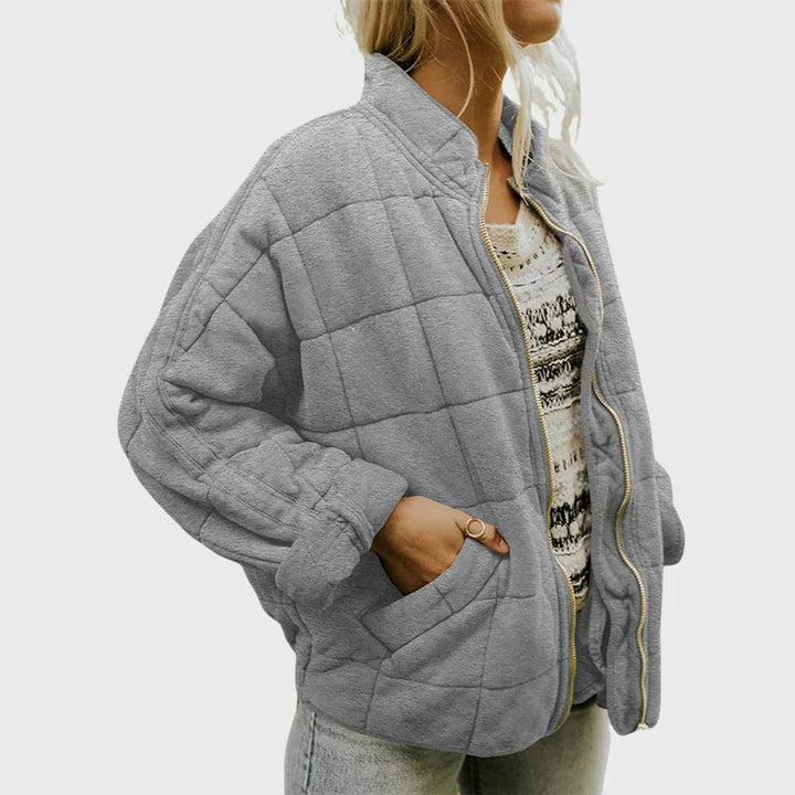 Damen Steppjacke leichte gefütterte Kurzjacke mit Reißverschluss - Grau