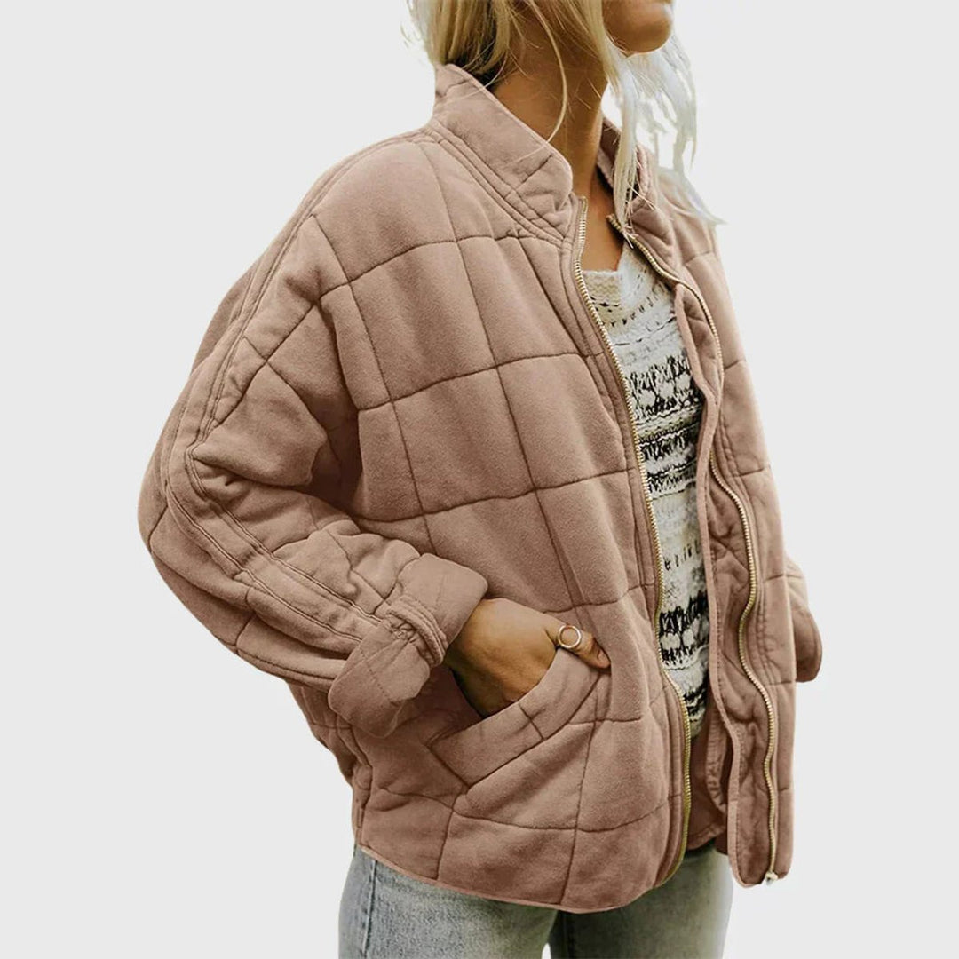 Damen Steppjacke leichte gefütterte Kurzjacke mit Reißverschluss - Khaki