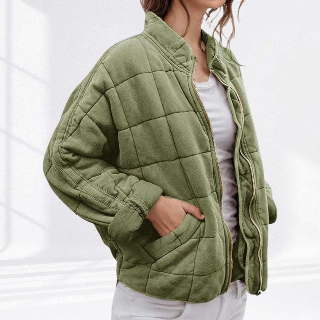 Damen Steppjacke leichte gefütterte Kurzjacke mit Reißverschluss - Salbeigrün