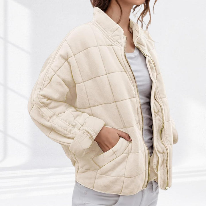 Damen Steppjacke leichte gefütterte Kurzjacke mit Reißverschluss - Creme