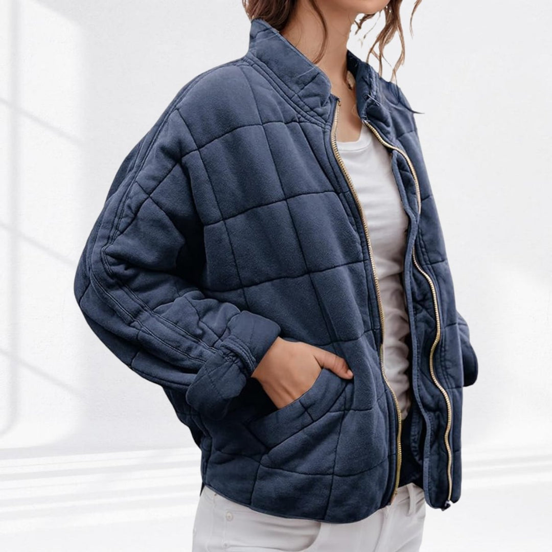 Damen Steppjacke leichte gefütterte Kurzjacke mit Reißverschluss - Marineblau