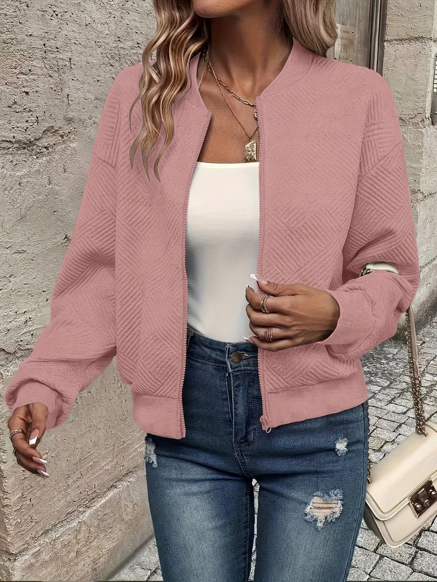 Damen Steppjacke leichte Zip-Up Bomberjacke strukturierter Stoff - Rosa