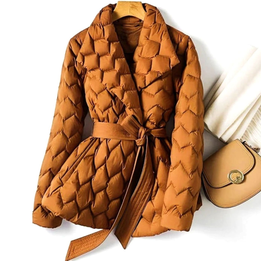 Damen Steppjacke mit Bindegürtel und Rautensteppung - Orange