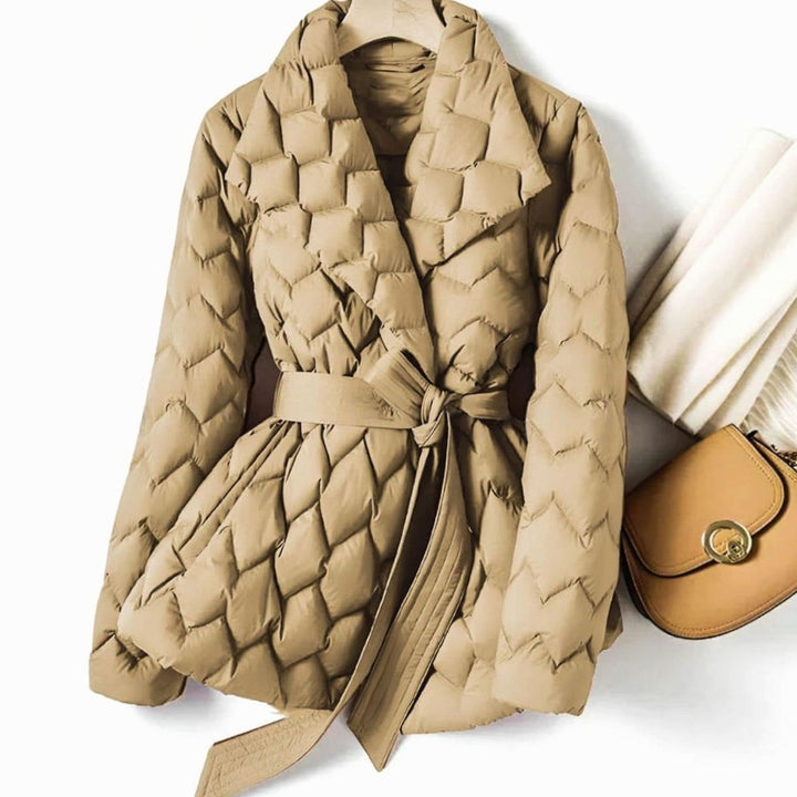 Damen Steppjacke mit Bindegürtel und Rautensteppung - Beige
