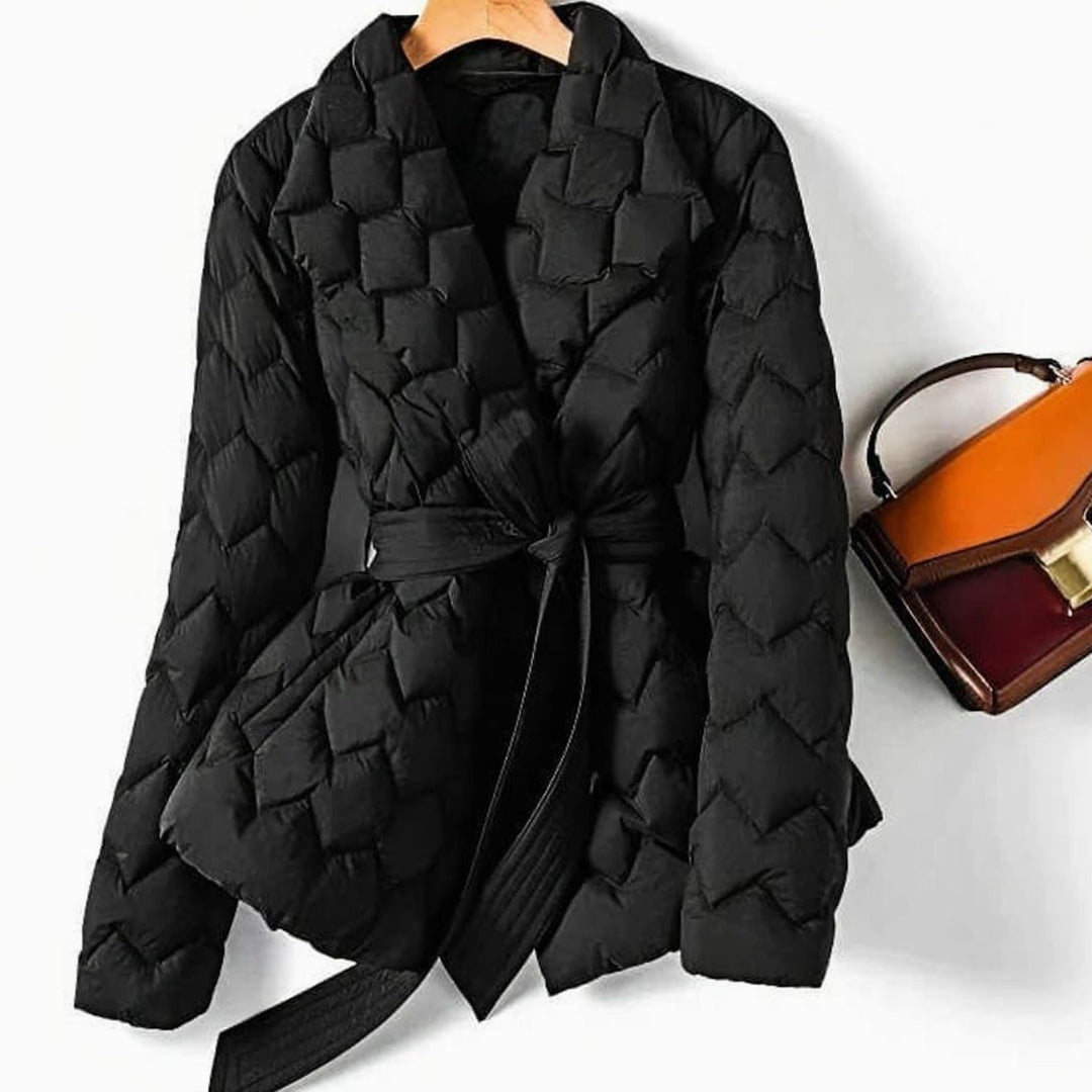 Damen Steppjacke mit Bindegürtel und Rautensteppung - Schwarz