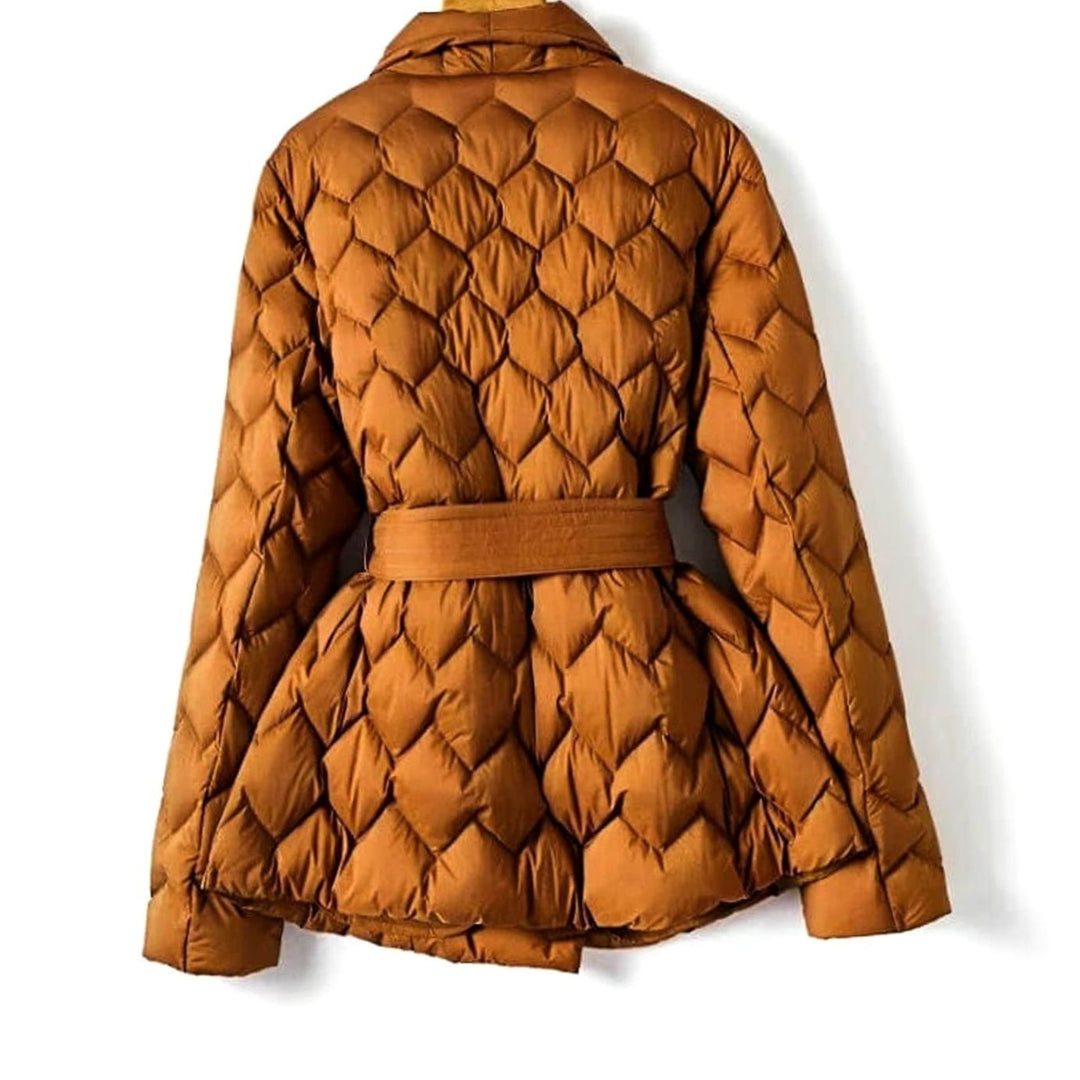 Damen Steppjacke mit Bindegürtel und Rautensteppung