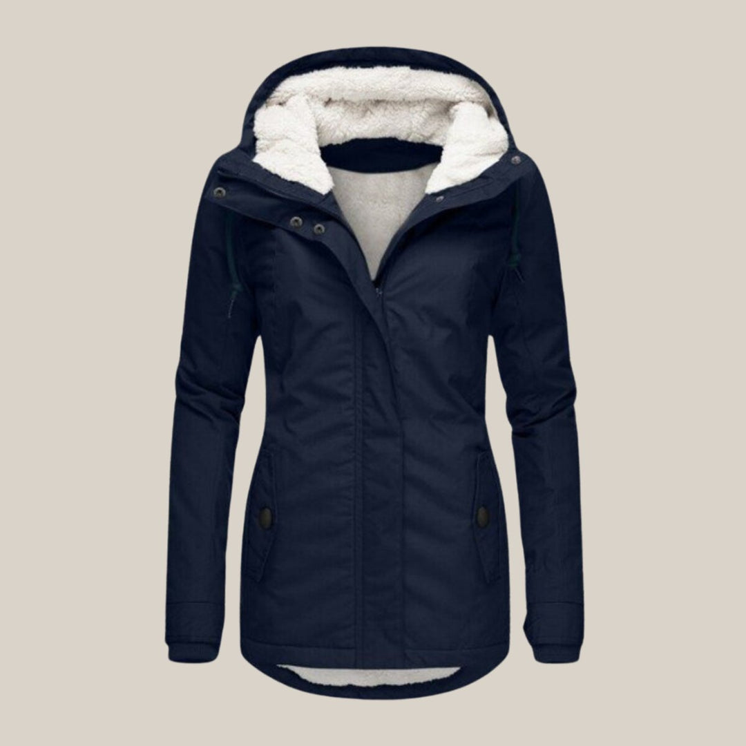 Damen Steppjacke mit Fleecefutter Kapuze Winterjacke - Blau