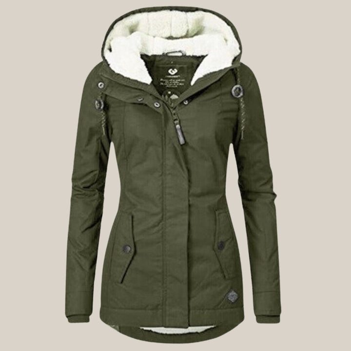 Damen Steppjacke mit Fleecefutter Kapuze Winterjacke - Grün