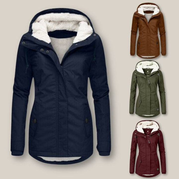 Damen Steppjacke mit Fleecefutter Kapuze Winterjacke