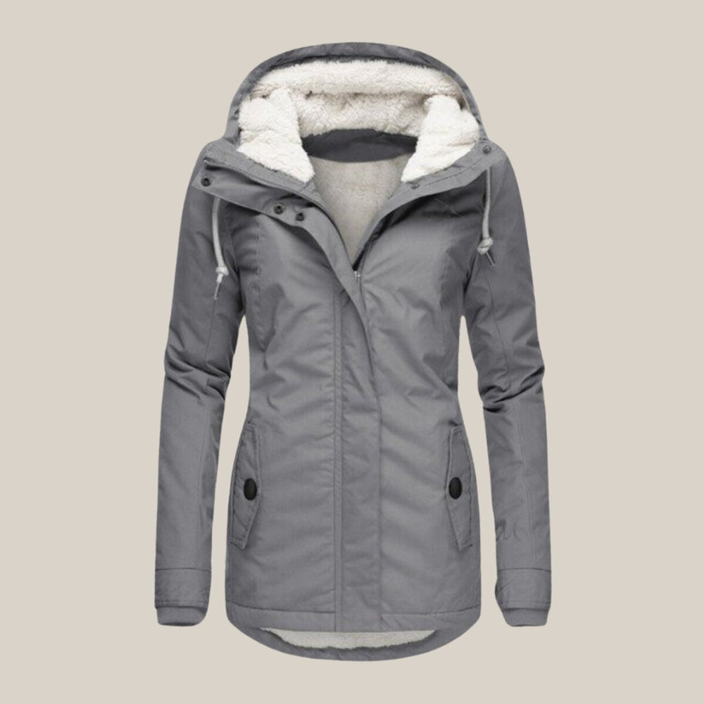 Damen Steppjacke mit Fleecefutter Kapuze Winterjacke